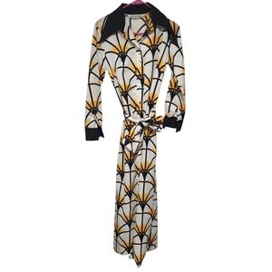 Lanvin Long Vintage Shirt Dress White Yellow Belted Size 10